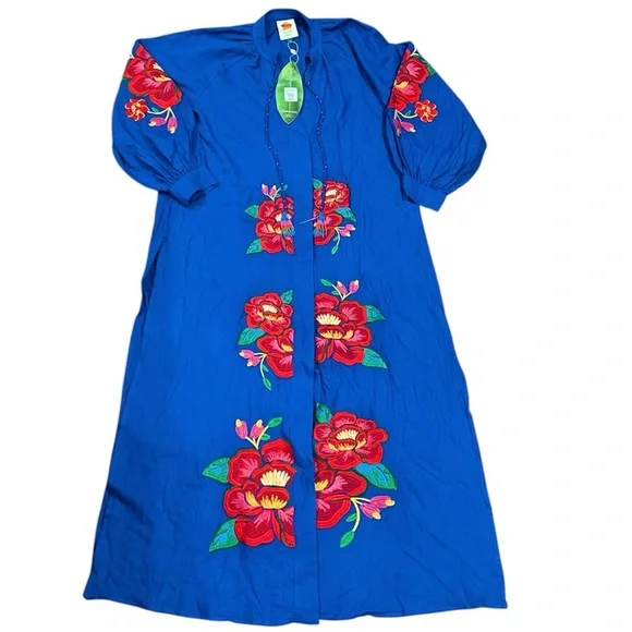 FINAL PRICE NEW NWT FARM Rio Flowerful Rio Embroidery Linen Kaftan Midi Dress - Picture 5 of 13